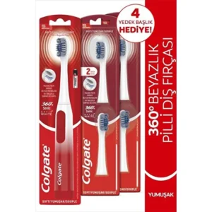 Colgate 360 Pilli Optik Beyaz Platinum Beyazlatıcı Yumuşak Diş Fırçası + 4 Adet Yedek Başlık Hediye